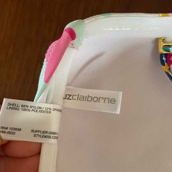 Liz Claiborne Floral Tankini Top Medium Ruched White Single Strap or Strapless - Picture 8 of 9